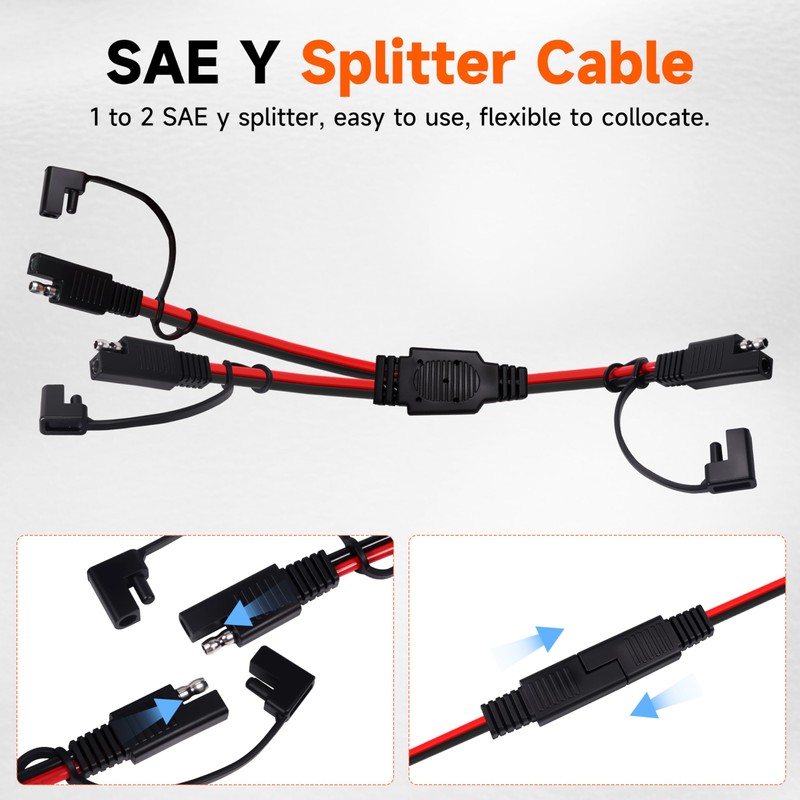12 Inch 14AWG SAE Y Splitter 14 AWG 14 Gauge