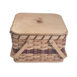 Amish Double Pie Carrier Square Oak Handmade Gingerich Style Basket Swinging Handles (WINE)
