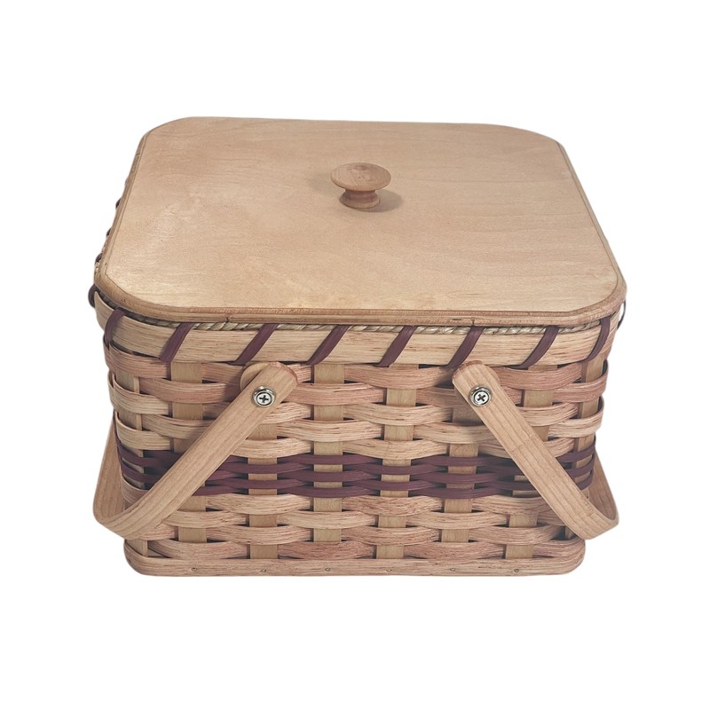 Amish Double Pie Carrier Square Oak Handmade Gingerich Style Basket