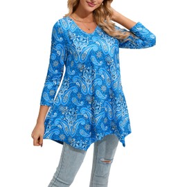 ENMAIN - Túnica de talla grande para mujer: mangas 3/4, blusas holgadas y holgadas para mujer, Azul (Paisley), X-Large
