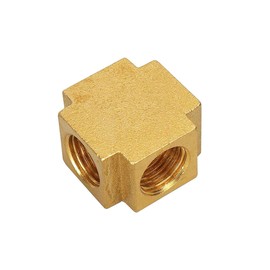 SagaSave 4 Way Brass Pipe, 3/8", Metallic Color Female Thread Adapter Cross Pipe Fitting for Woodworking, Auto Repair, Construction, Automation (3/8")