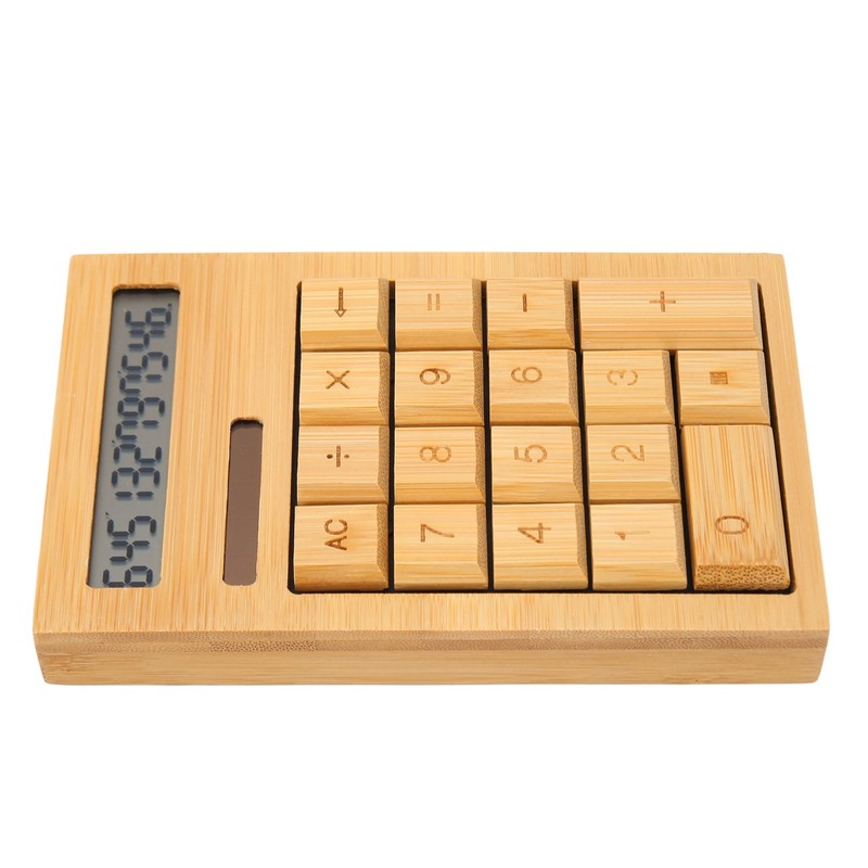 Wooden Calculator Solar Battery Powered 18 Keys Large LCD Display