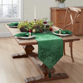 Elrene Home Fashions Poinsettia Elegance Jacquard Holiday Table Runner, 13" x 70", Green