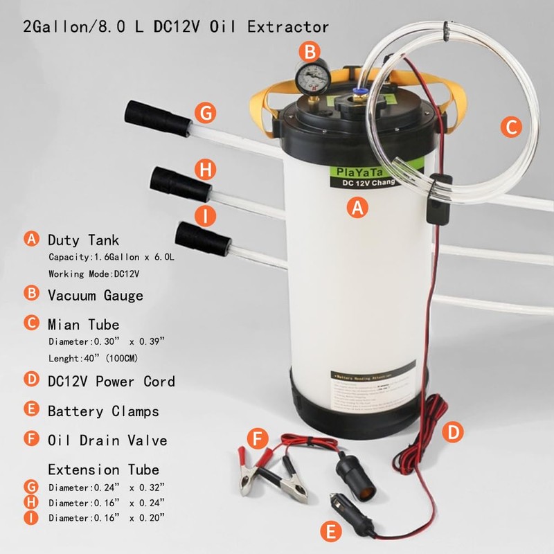 PlaYaYa Automotive Oil Extractor Pump, 2 Gallon Tank, 12V DC,
