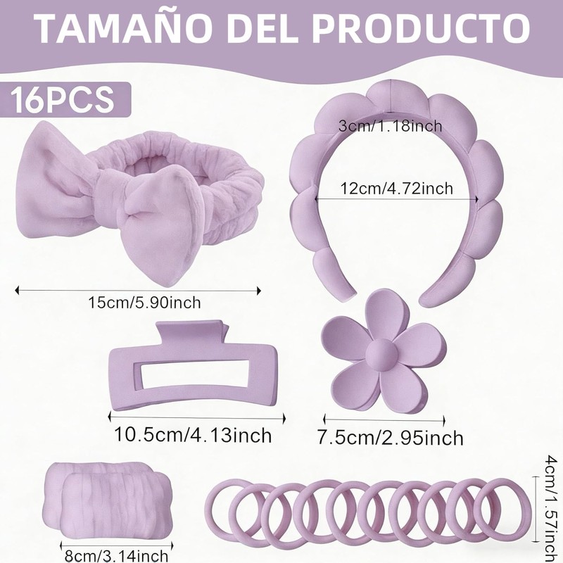 Set de 16 Piezas con Diademas Skincare para Mujer y
