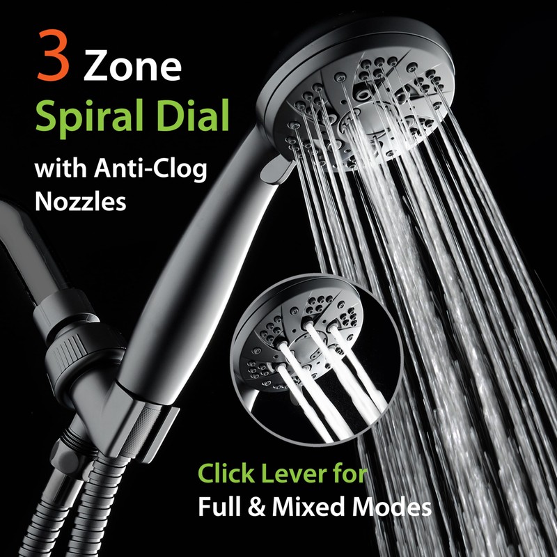 AquaDance High Pressure 6-Setting Matte Black Handheld Shower Head with
