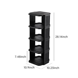UFORU Small Shoe Rack, 5 Tier Plastic Vertical Shoe Rack for Small and Narrow Spaces, Free Standing Shoe Organizer for Closet, Entryway (Black)