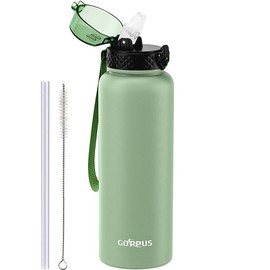 GOPPUS 1.2 L / 40 oz Stainless Steel Water Bottle with Straw, 1.2 Litre Hot Thermos Flask, Double-Walled Steel Water Bottles, Insulated Water Bottles, Leak-Proof Cold Water Bottle, Adult, Flip Top