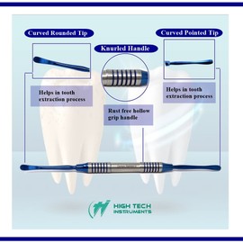 Dental Periosteal Elevator Freer with Hollow Handle, Blue Titanium Coated Professional Teeth Cleaning Calculus Remover Periodontal Scalers, Stainless Steel Oral Care Double Ended Tips & Knurled Grip