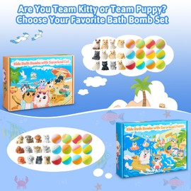 JuraFizz Bath Bombs for Kids with Surprise Inside, 24 Pack Kids BathBombs with Puppy & Cat Toys, Child-Safe Natural Bath Bombs with Toys Inside for Girls and Boys, Birthday Party Favors