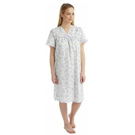 Tesmark Ladies Floral Incontinence Open Back Nightie Hospital Nightdress For Continence Problems Maternity Dress Polycotton Nightdresses for Women UK Size 8-30 (Lilac, 28-30)