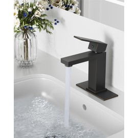 Midanya Bathroom Faucets 1 Hole, Single Handle Stainless Steel Bathroom Sink Faucet, Modern Vanity Faucets with Deck Plate,Water Supply Hoses and Pop Up Drain,Oil Rubbed Bronze