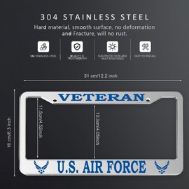 2 Pack License Plate Frames for U.S. Air Force, Aluminium Alloy Car License Plate Cover Car Accessories + Screw Caps
