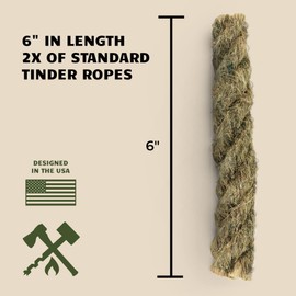 Bushcraft Survival Jumbo Tinder Fire Starter Rope | Paquete de 3 unidades extra grandes naturales impermeables para fogatas | Cables con infusión de cera para camping, senderismo y herramientas de mochilero