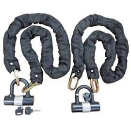 Lot of (2) H.D. 48in Motorcycle Bike Anti-Theft Security Alloy Steel Padlock Chains with Keyed Alike Locks & Cover