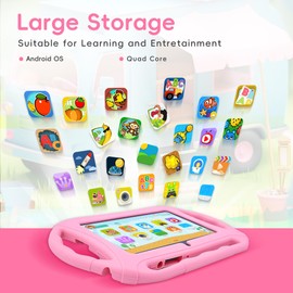 Veidoo Kids Tablet, 7 inch Android Tablet, 2GB+32GB, WiFi, IPS Screen, Children Tablet with Parental Control, Games, Learning Educational Tablet for Toddlers (Pink)
