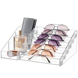 HBlife Sunglass Organizer Clear Acrylic Eyeglasses Display Stand, 6 Tier Multiple Pairs of Glasses Holder for Nightstand, Tabletop Eyeglass Holder for Dresser