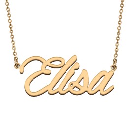 HUAN XUN Letter Script Elisa Name Stainless Steel Pendant Necklace for Mom Women Gifts