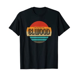 Men's Elwood Name Retro Vintage Sunset Limited Edition T-Shirt, black