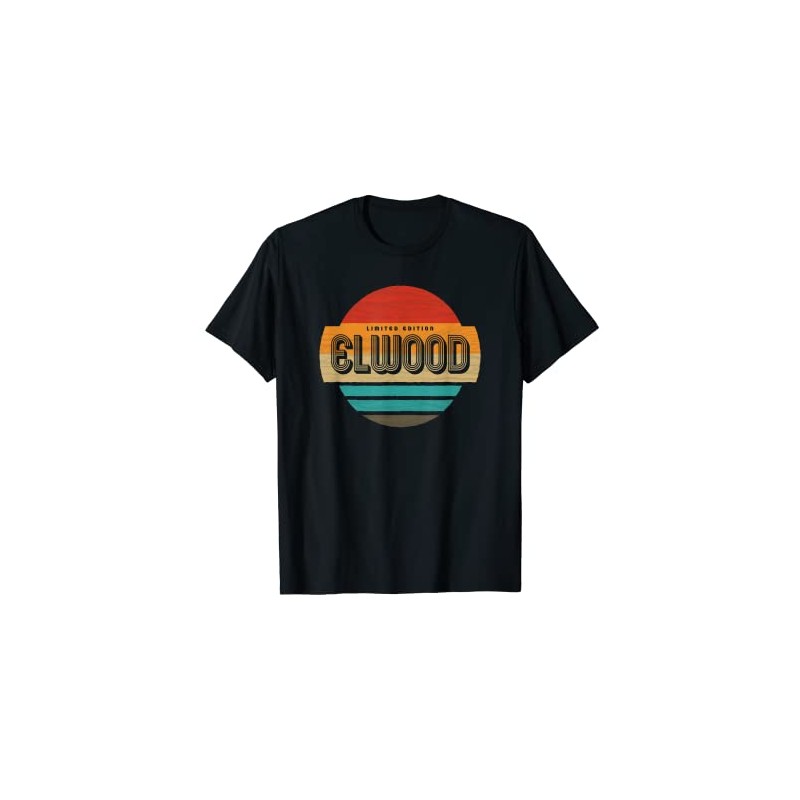 Men's Elwood Name Retro Vintage Sunset Limited Edition T-Shirt, black