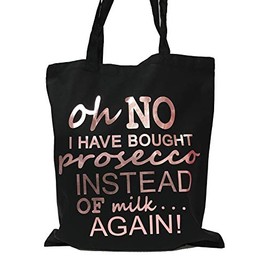 Oh No I Have Bought Prosecco Shopping Bag (Black/Metallic Rose Gold)
