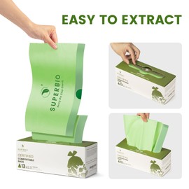 SUPERBIO 13 Gallon Drawstring Food Waste Bag, 49.2 Liter, 30 Count, Heavy Duty 1 Mils, Food Scrap Bags, Seedling and OK compost HOME, OK compost INDUSTRIAL