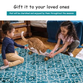 Moynesa Boho 3x5 Area Rug, Modern Washable Teal Kitchen Rugs Non-Slip Entry Throw Rug Laundry Room Rugs Faux Wool Mat Low-Pile Floor Carpet for Entrance Living Room Bedroom Dining