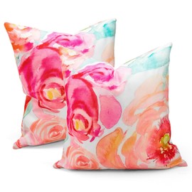 ARLTTH 2 Pack Oudtdoor Throw Pillow Covers 18x18, Summer Decorative Square Pillow Covers for Home Sofa Couch Bedroom Garden Balcony Hallway Decor (Pink Rose, 18x18)