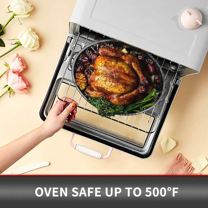 JY COOKMENT 15.7" Enameled Oval Roaster with Domed Lid -