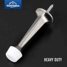 HOMOTEK 3 Pack Heavy Duty Solid Rigid Door Stop with Soft Rubber Tip, Zinc Die Cast Door Stopper Protect Wall & Door, Satin Nickel