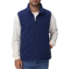 JIHUILAI Men's Vest Polar Fleece Navy Blue Vest For Men Full-Zip Sleeveless Jacket Mens Outdoor Vest Winter Vests Warm Golf Vest With Pockets L
