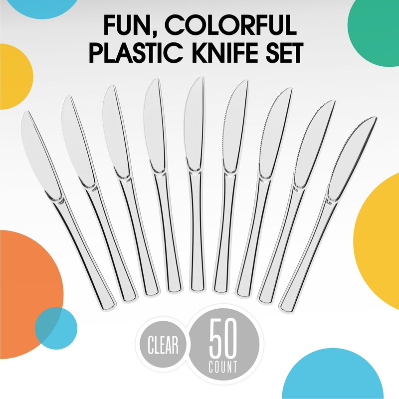 Exquisite Disposable Clear Plastic Knives 50 Pcs - Heavy Duty