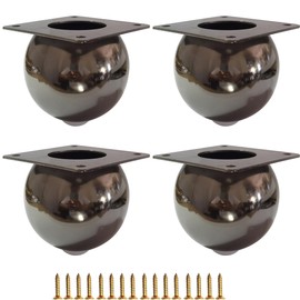 Hyever Black Furniture Legs Round Metal Bun Feet Heavy-Duty Cabinets/Tables/Chairs/Sofa Feet, with Rubber Base Set of 4,Heavy Duty DIY Replacement Couch Legs(Black 1)