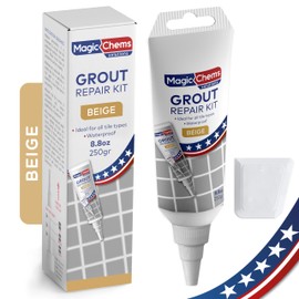 Tile Grout Repair, Beige 8.8 oz/250gr. Fast Drying Grout Repair Kit, Grout Filler Tube Repair Kit, Tile Grout Paint, Grout Sealer Restore and Renew Bathroom Floor, Tile Gaps, Joints, Lines