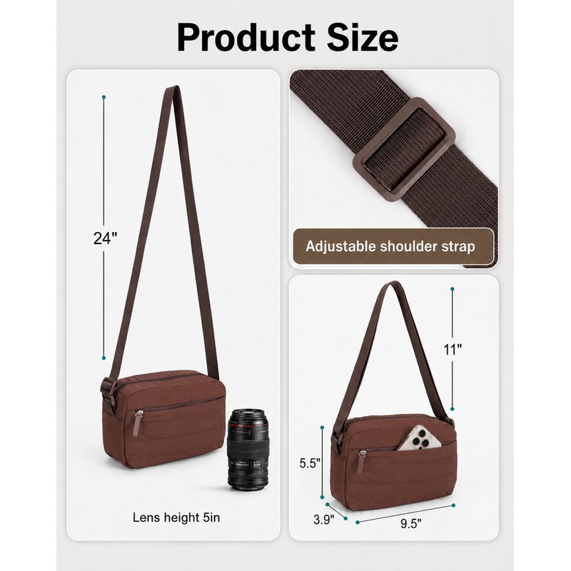 FHELAD Small Crossbody Bag for Women, Compact Puffer Camera Bag