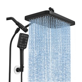 Rain Shower Head with Handheld Spray Combo Set, Adjustable 12" Rainfall Dual Shower Head, Double&Tandem Shower Head, Waterfall Showerhead Bathroom -Matte Black