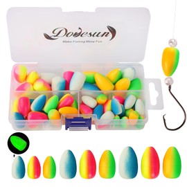 Dovesun Foam Floats Pompano Rigs Fishing Rig Floats Fly Fishing Floats Bright Color Bullet with Tackle Box 54PCS