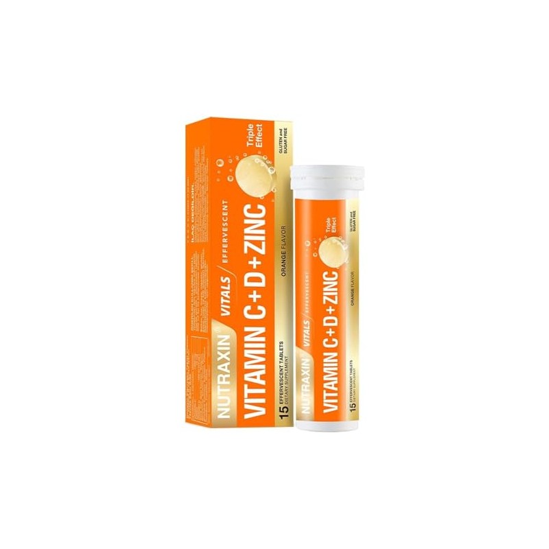 Nutraxin Vitamin C+D+Zinc 400IU - 15 Tablets, 15 Day Supply