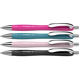 Schneider Slider Rave XB 132564 Ballpoint Pen (Limited Special Edition, 1x Black, Power Pink, Teal, Pearl, Made in Germany) Pack of 4, Ink Colour: Blue