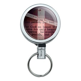 All Metal Retractable Reel ID Badge Key Card Holder with Belt Clip Religious - Bible Verse John 3-16 for God So Loved