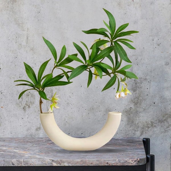 AzulHome White Ceramic Vase in Nordic Style, Deco Vase for