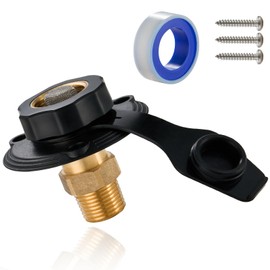 TOPSHINE RV Water Fill Inlet with Check Valve, 3/4 NH Female to 1/2 NPT Male Lead-free Brass, City Water Inlet Flange for RV Camper Motorhome Trailer Marine, Black, Small
