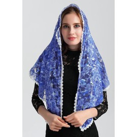 Chapel Catholic Veil Lace Mantilla Church Headwrap V33 (Royal blue)
