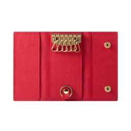HANATORA Genuine Leather Key Case, Trifold, 2 Buttons, 6 Hooks, Shrink Leather, Saffiano Leather, Men's, Women's, Simple, Smart Leather, Keys, CK, red