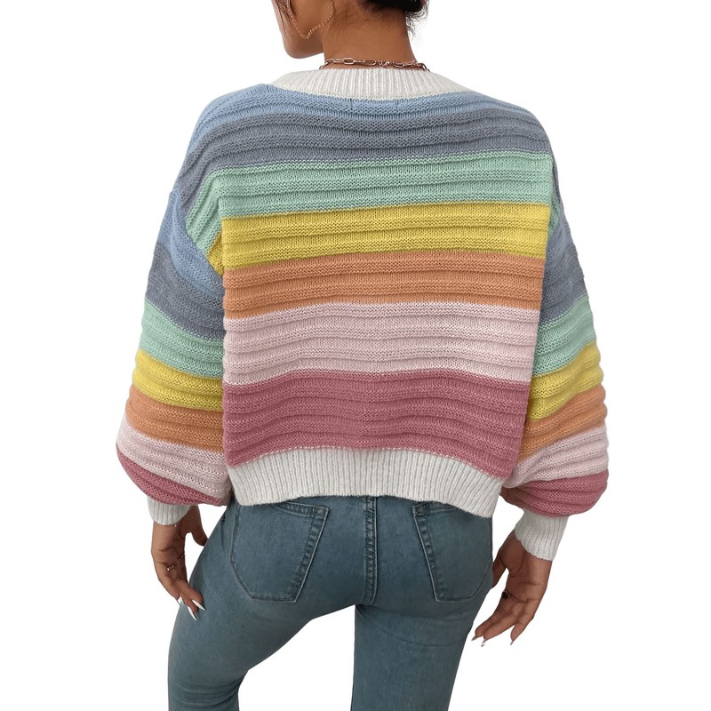SweatyRocks Women's Color Block V Neck Button Front Knit Cardigan