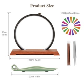 DOBEHOME Backflow Incense Burner with LED Light Ring, Ceramic, Waterfall Design, Includes 1 Tweezer and 30 Incense Sticks for Home, Office, Decor, Yoga, Aromatherapy