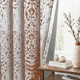 KOUFALL Terracotta Damask Pattern 100% Blackout Curtains for Living Room Bedroom 52x108 Inches Long,Aztec Southwest Southwestern Decor,Terra Cotta Rust Brick Red