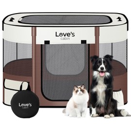 Love's cabin Pet Puppy Dog Playpen, Medium Dog Tent Crates Cage Indoor/Outdoor, Portable Exercise Playpen for Cat, Foldable Pop Up Dog Kennel Playpen with Carring Case (M, Brown)