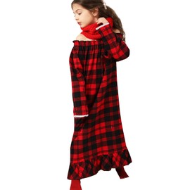 Girls Cotton Red Plaid Nightgowns Sleepwear Sleep Dress Kids Princess Pajamas Long Sleeve Christmas
