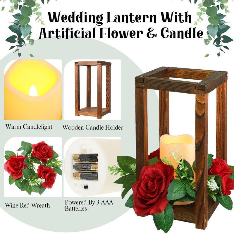 Hushee 30 Pcs Integrated Wedding Lantern Centerpiece Rustic Wooden Holder